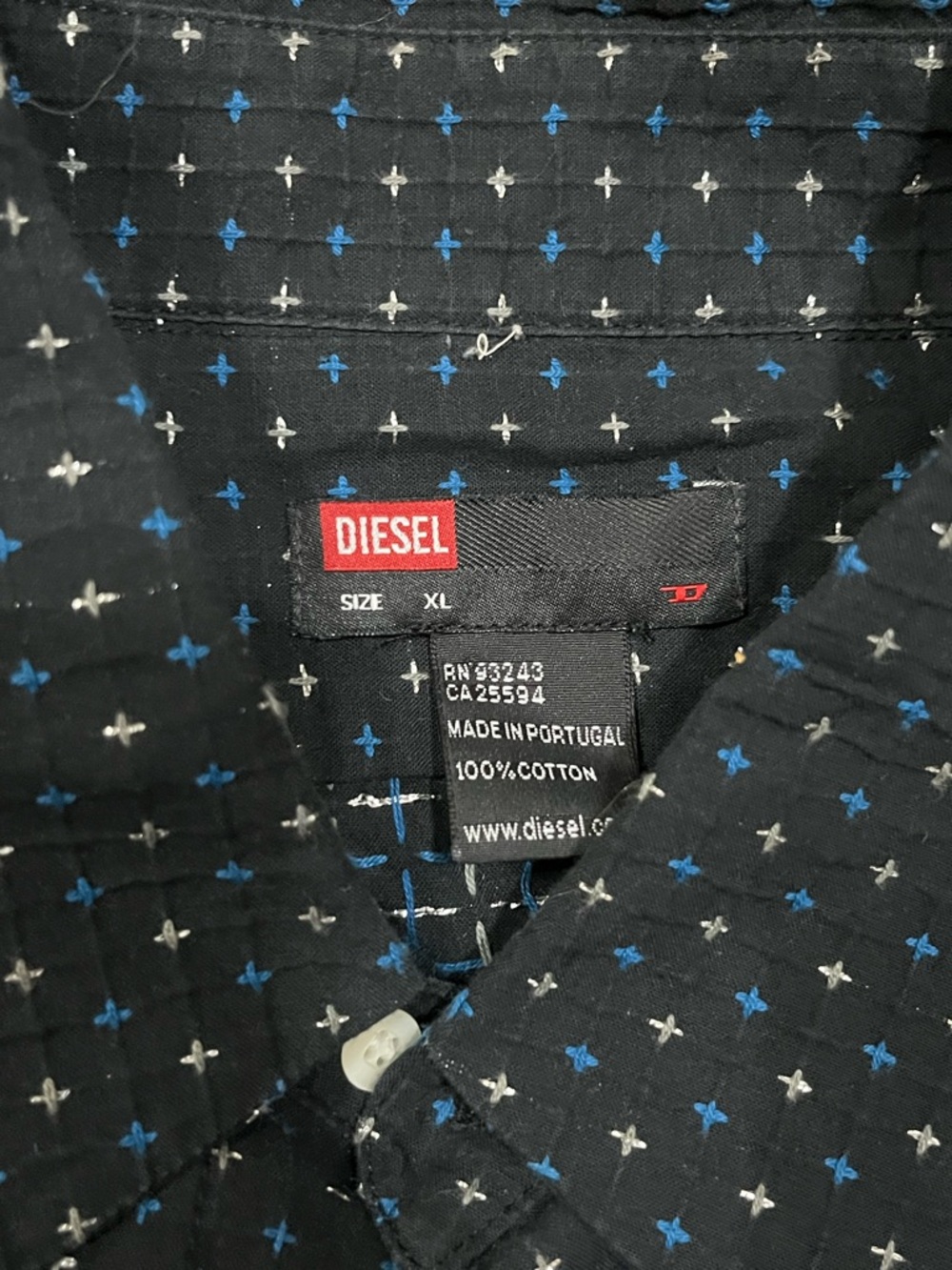 Diesel Slim Fit Button Down Shirt | Black | Cross Embroidery | XL